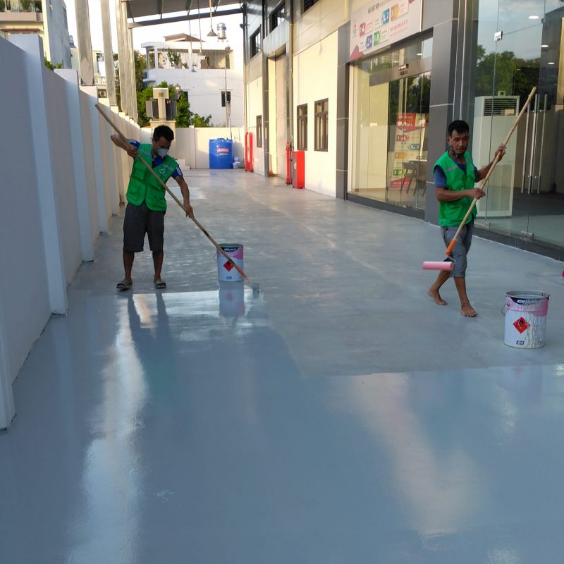 Sơn Epoxy sảnh bãi đậu xe Showroom oto Mitsubishi tại Hải Phòng